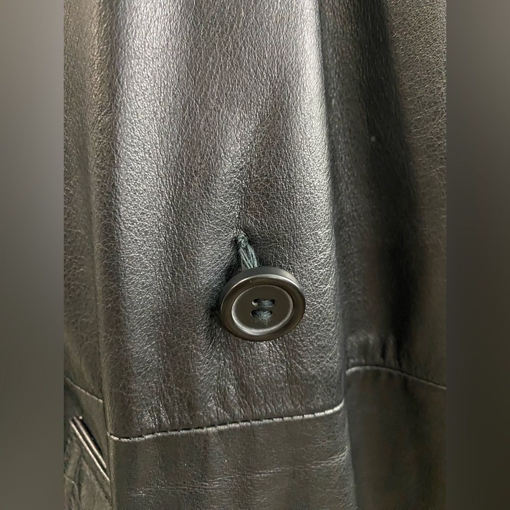 Wilson’s Blk Leather Double Breasted Belted Button Up Full Length Trench Coat M - Picture 9 of 14